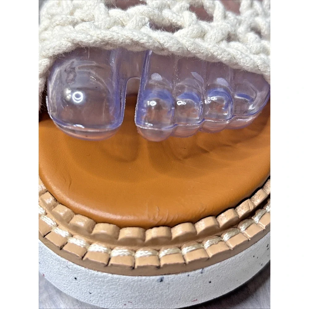 Chloé Crochet Platform Sandals Size 37 US 7 White Leather Ankle Strap Wedge - Picture 4 of 12